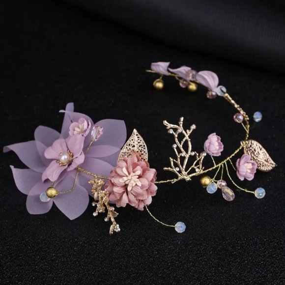 Unique Light Purple Flowers Design Women Fairy Style Wedding Hair Accessory - Picture 2 of 5